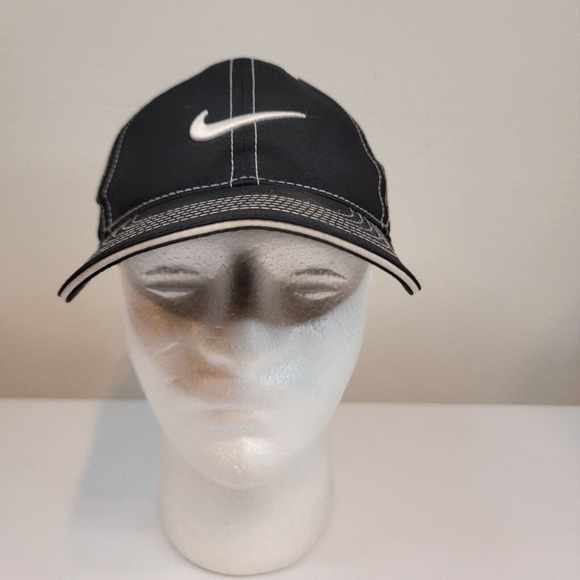 Nike Golf Mens Black White Outline Tech Adjustable Strapback Hat Cap Lightweight - Picture 2 of 10